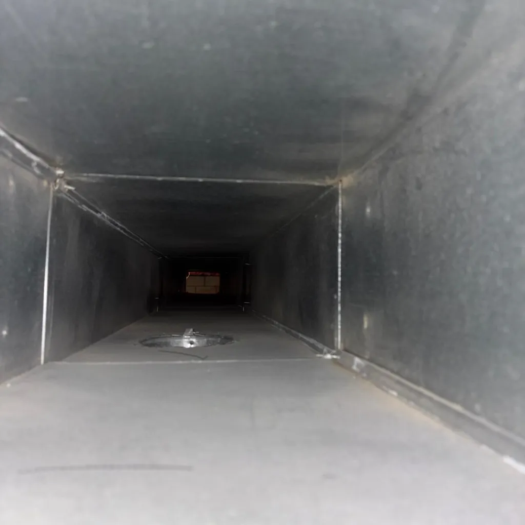 Air duct cleaning in Walden, NY: example job photo of a rectangular supply duct after cleaning